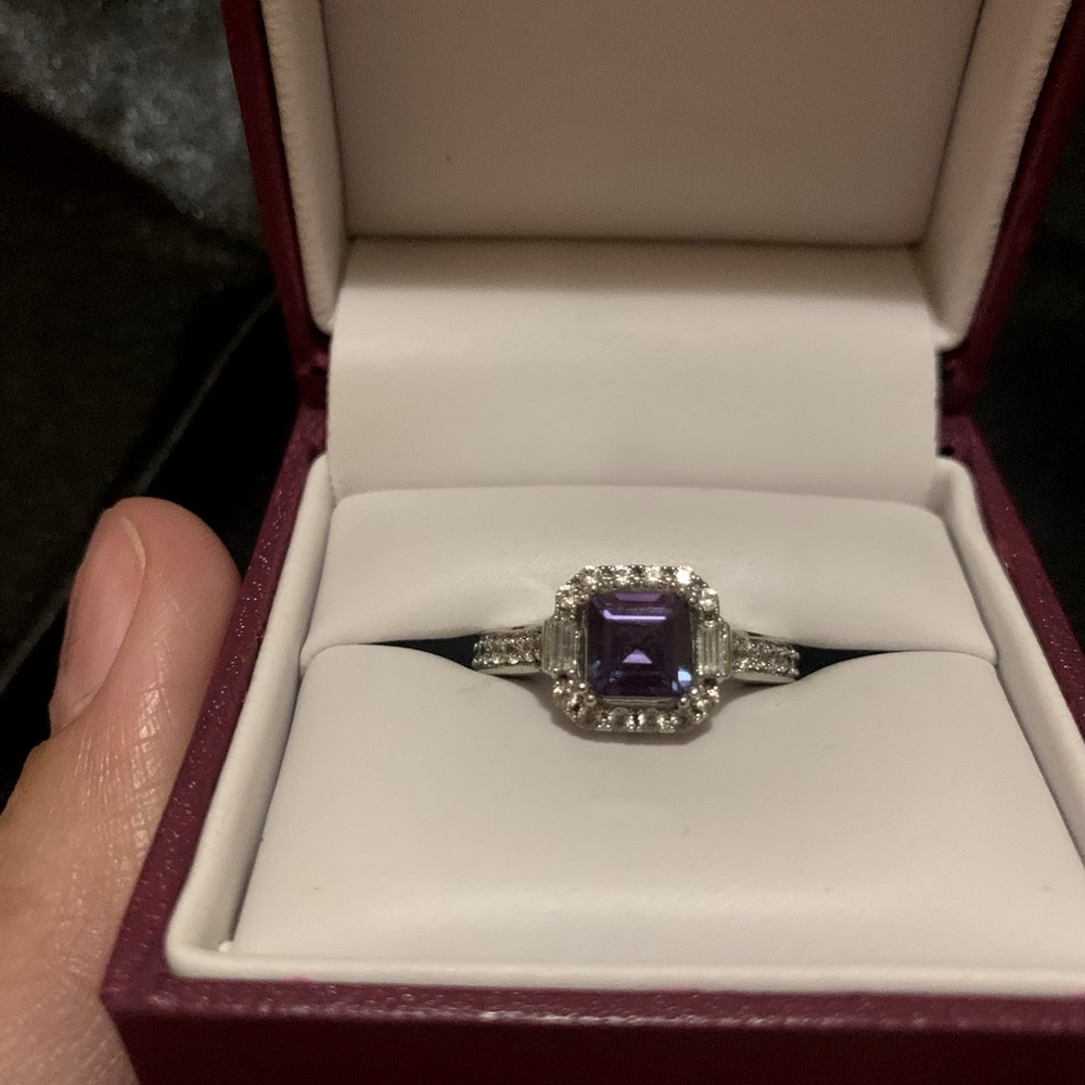 1.19CT SQUARE LAB CREATED ALEXANDRITE -73CTW WHITE ZIRCON
SILVER RING - Size 8